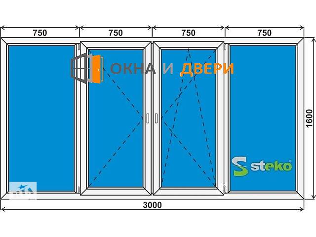 Пластикові Вікна, балконні рами із профілю steko(3000х1600мм)