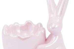 Подставка для яйца 'Умный кролик' 10см, перламутровая розовая с фигуркой кролика
