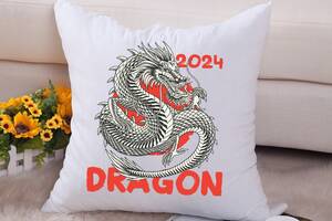 Подушка декоративная с новогодним принтом 'Dragon 2024 Дракон 2024' Push IT Белый Кавун П000711