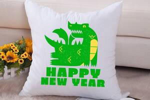 Подушка декоративная с новогодним принтом 'Happy New Year. Dragon 2024. Дракон 2024' Push IT Белый Кавун П000709