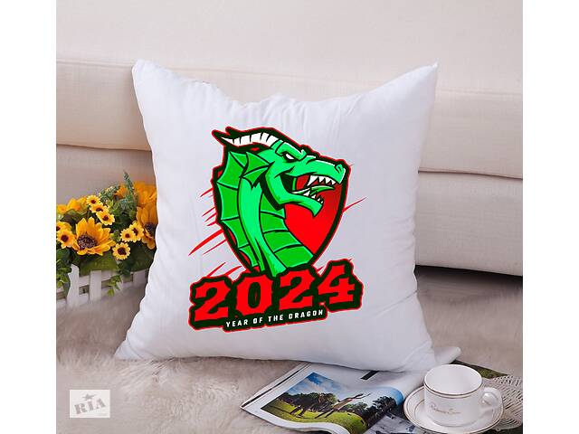 Подушка декоративная с новогодним принтом 'Year of the Dragon 2024. Дракон 2024' Push IT Белый Кавун П000705