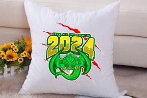 Подушка декоративная с новогодним принтом 'Year of the Dragon 2024. Дракон 2024' Push IT Белый Кавун П000707