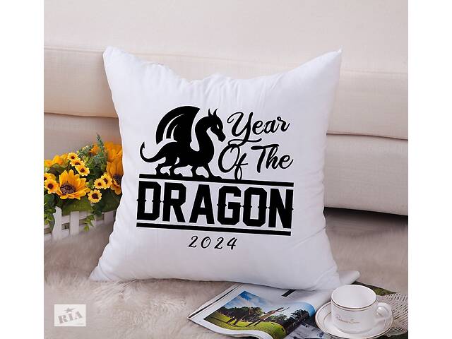 Подушка декоративная с новогодним принтом 'Year of the Dragon 2024. Дракон 2024' Push IT Белый Кавун П000712