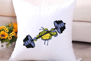 Подушка декоративная с принтом 'Черепашки-ниндзя Леонардо со штангой' Push IT Белый Кавун П000605
