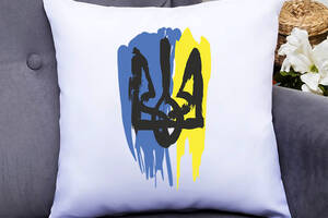 Подушка декоративная с принтом 'Черный герб Украины на сине-желтом пятне' Push IT Белый Кавун П000537