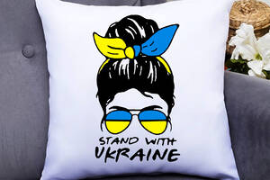 Подушка декоративная с принтом 'Девушка - Stand with Ukraine' Белый Кавун П000387