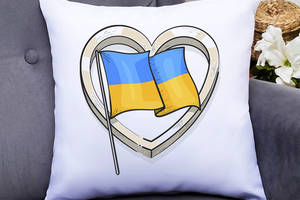 Подушка декоративная с принтом 'Флаг Украины в сердце' Push IT Белый Кавун П000529