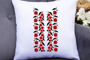 Подушка декоративная с принтом 'Красный цветочный орнамент' Push IT Белый Кавун П000471