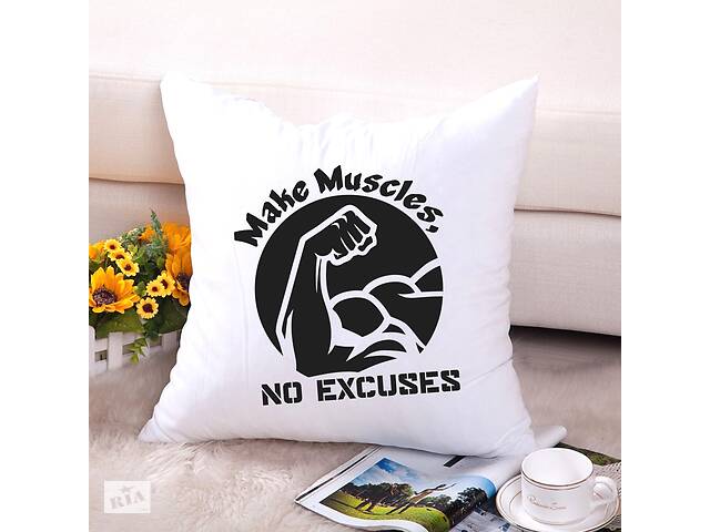 Подушка декоративная с принтом 'Make Muscles no excuses' Push IT Белый Кавун П000609