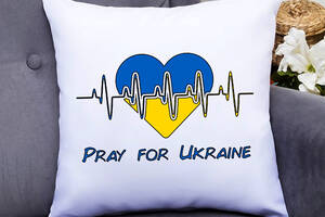 Подушка декоративная с принтом 'Pray for Ukraine' Белый Кавун П000409