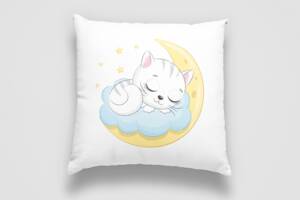 Подушка декоративная с принтом 'Спящий белый котенок на луне. Sleeping cat' Push IT Белый Кавун П000730