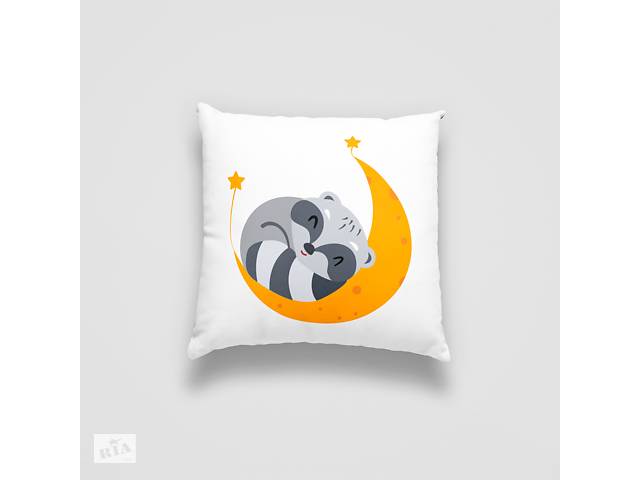 Подушка декоративная с принтом 'Спящий енот на луне. Sleeping raccoon' Push IT Белый Кавун П000723
