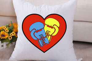 Подушка декоративная с принтом 'Синяя и желтая перчатки в красном сердце' Push IT Белый Кавун П000666