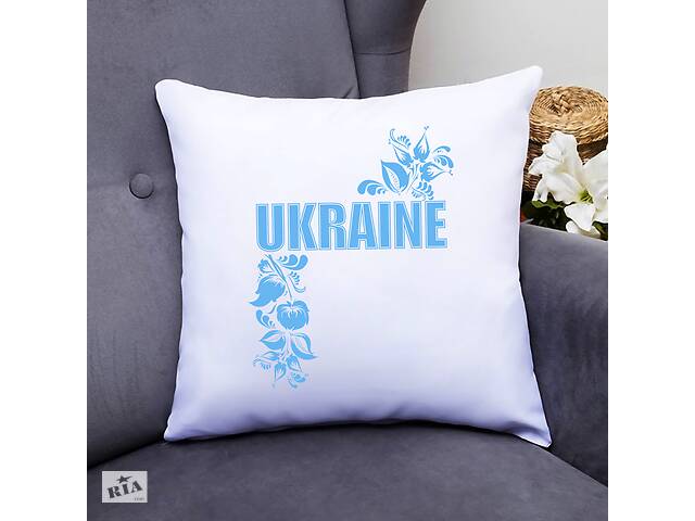 Подушка декоративная с принтом 'Ukraine синий принт' Push IT Белый Кавун П000454