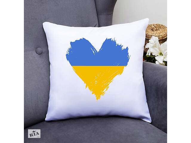 Подушка декоративная с принтом 'Украинское сердце' Белый Кавун П000353