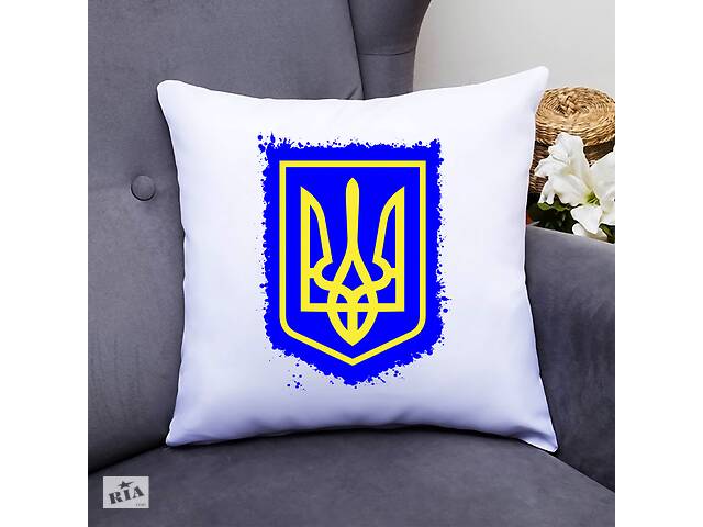 Подушка декоративная с принтом 'Украинский герб на синем фоне' Push IT Белый Кавун П000522