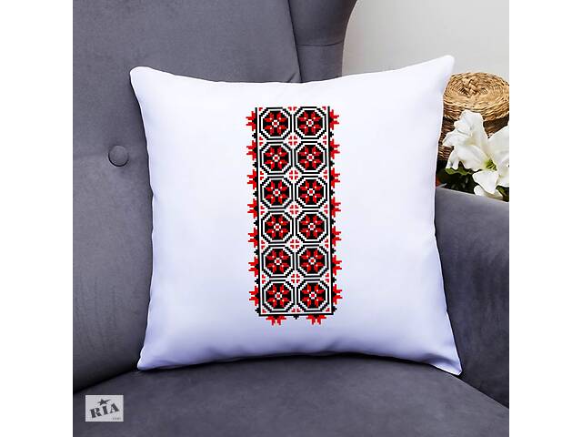 Подушка декоративная с принтом 'Украинский красный орнамент' Push IT Белый Кавун П000466