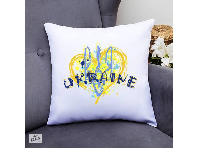 Подушка декоративная с принтом 'Желтое сердце и герб Украины Ukraine' Push IT Белый Кавун П000445