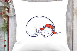 Подушка с новогодним принтом Белый медведь в шапке 2 Белый Кавун П003704