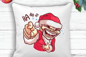 Подушка с новогодним принтом Дед Мороз 'HА HA HA' Белый Кавун П003581