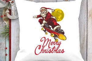 Подушка с новогодним принтом Дед Мороз на скейте 'Merry Christmas' 2 Белый Кавун П003672