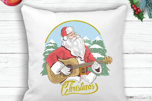 Подушка с новогодним принтом Дед Мороз с гитарой Белый Кавун П003573