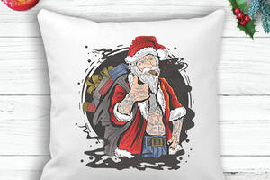 Подушка с новогодним принтом Дед Мороз с сигарой и тату 2 Белый Кавун П003580