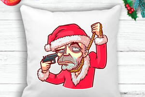Подушка с новогодним принтом Дед Мороз 'Самоубийца' Белый Кавун П003592