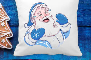 Подушка с новогодним принтом Дед Мороз синий Белый Кавун П003622