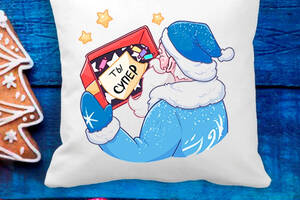 Подушка с новогодним принтом Дед Мороз 'Ты супер' Белый Кавун П003635