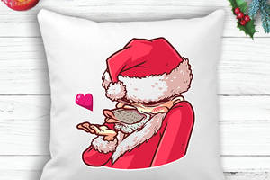 Подушка с новогодним принтом Дед Мороз 'Воздушный поцелуй' Белый Кавун П003587