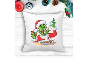 Подушка с новогодним принтом Гринч The Grinch молоко и печенье Белый Кавун П003610