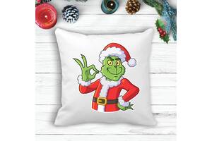 Подушка с новогодним принтом Гринч The Grinch 'OK' Белый Кавун П003598