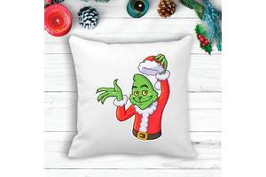 Подушка с новогодним принтом Гринч The Grinch Приветствует Белый Кавун П003594