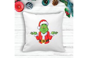 Подушка с новогодним принтом Гринч The Grinch растерянный Белый Кавун П003607