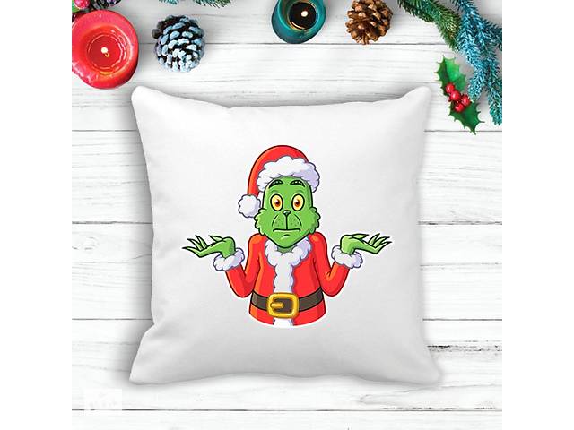 Подушка с новогодним принтом Гринч The Grinch растерянный Белый Кавун П003607