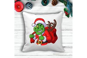 Подушка с новогодним принтом Гринч The Grinch с рюкзаком Белый Кавун П003599