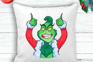 Подушка с новогодним принтом Гринч The Grinch 'Удача' Белый Кавун П003617