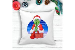 Подушка с новогодним принтом Гринч The Grinch в дымоходе Белый Кавун П003601