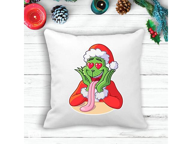 Подушка с новогодним принтом Гринч The Grinch Влюблен Белый Кавун П003600