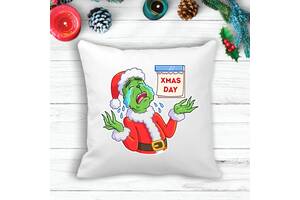 Подушка с новогодним принтом Гринч The Grinch 'XMAS DAY' Белый Кавун П003603