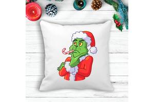 Подушка с новогодним принтом Гринч The Grinch 'Задумался' Белый Кавун П003611