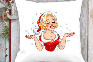 Подушка с новогодним принтом Мэрилин Монро в снегу Белый Кавун П003686