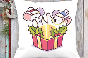 Подушка с новогодним принтом Мышата и подарок Белый Кавун П003712
