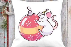 Подушка с новогодним принтом Мышонок и елочная игрушка Белый Кавун П003707