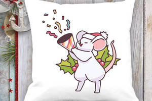 Подушка с новогодним принтом Мышонок и хлопушка Белый Кавун П003714