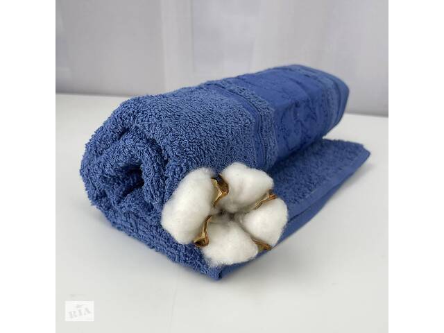 Полотенце для лица махровое Febo Vip Cotton Ecre Турция 6392 синее 50х90 см