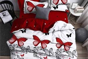 Постельное белье Кот Муркот Двухспальный Красная бабочка на белом