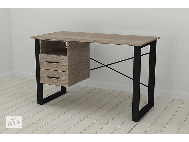 Письменный стол с ящиками Ferrum-decor Оскар 750x1400x600 металл Черный ДСП Сонома Трюфель 16 мм (OSK0026)