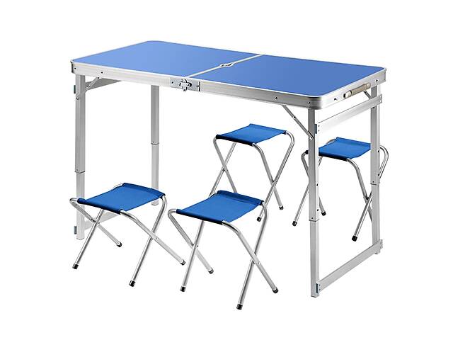 Раскладной туристический стол Easy Campi для пикника со стульями Синий + Гамак подвесной Синий